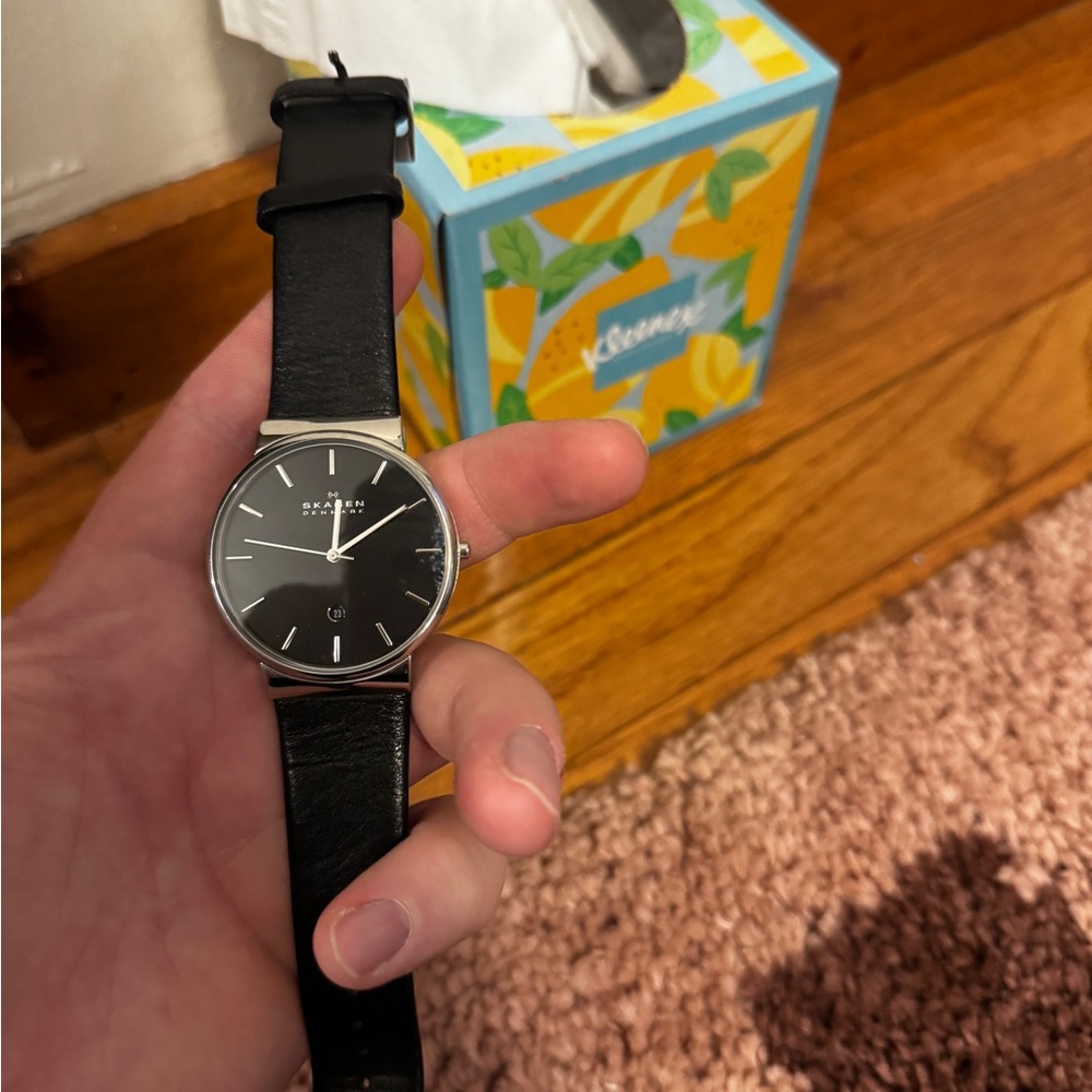 Skagen Black Leather Men's Watch